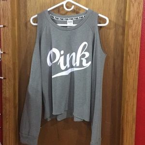 PINK Cut Off Shoulder Crop Sweater